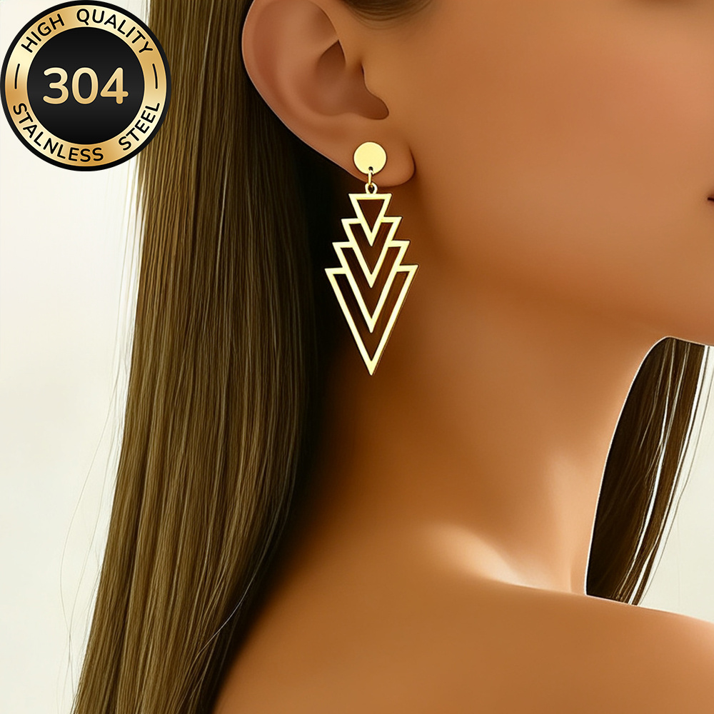 Women's Hypoallergenic Golden Stainless Steel Earrings, Elegant